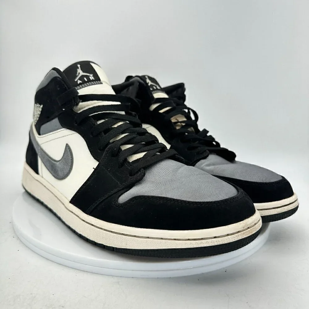Nike Air Jordan 1 Retro Mid Men Size 12 852542-011 Satin Grey Toe Black  Shoes